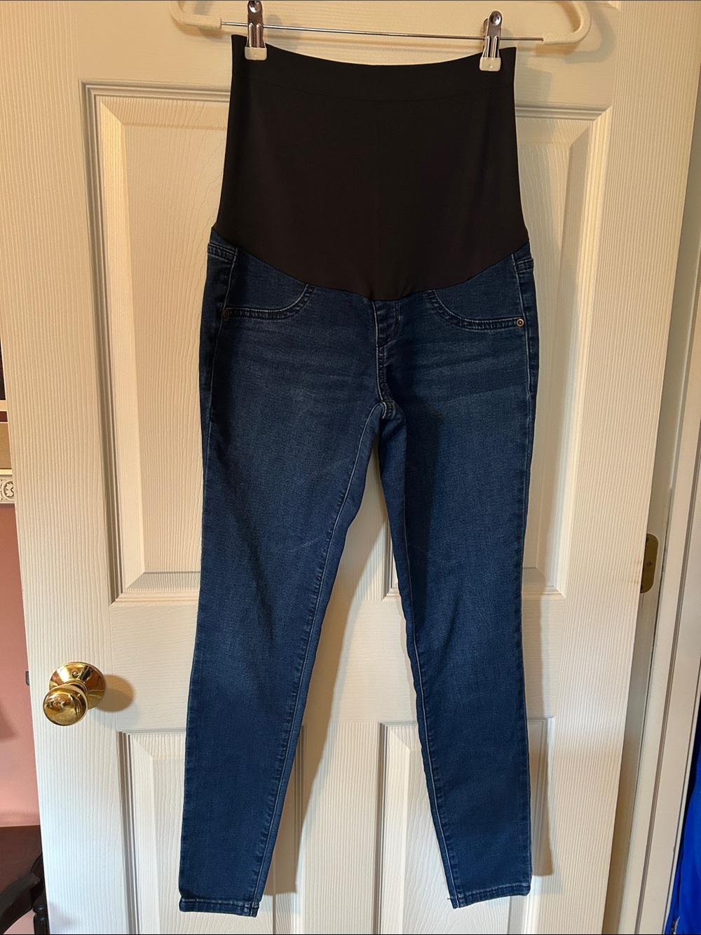 Maternity Dark Blue Denim Jeggings with Navy Blue Support Panel